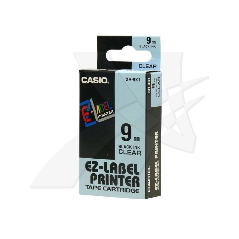 Casio oryginalny taśma do drukarek etykiet, Casio, XR-9X1, czarny druk/przezroczysty podkład, nielaminowany, 8m, 9mm - 1