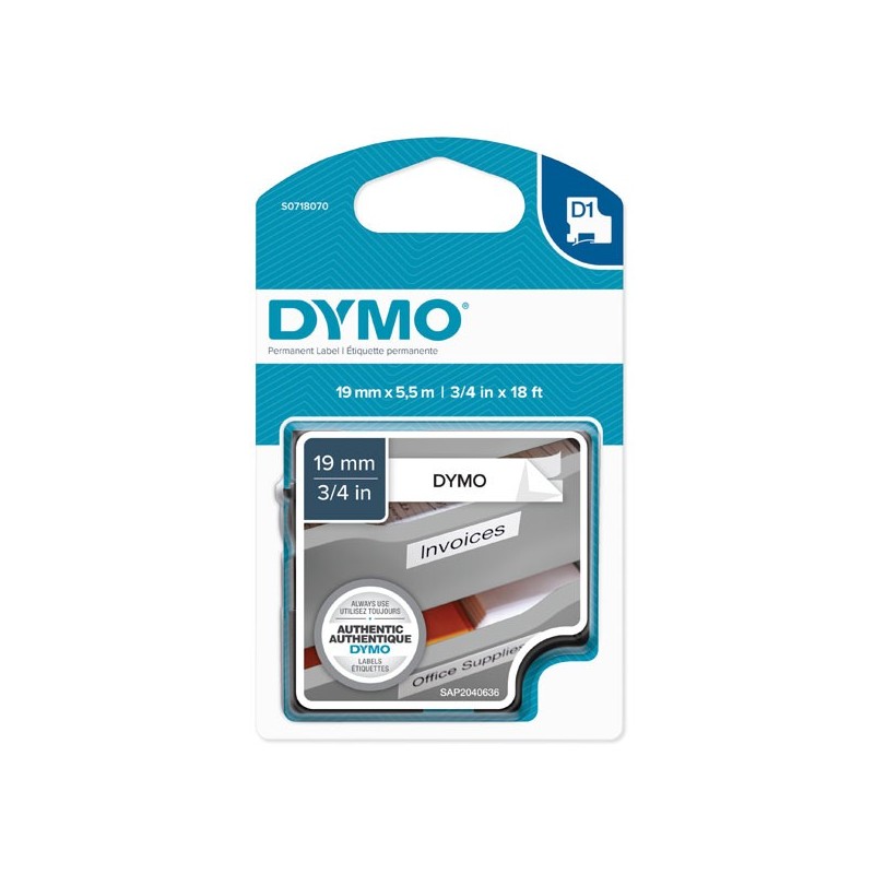 Dymo oryginalny taśma do drukarek etykiet, Dymo, 16960, S0718070, czarny druk/biały podkład, 5.5m, 19mm, D1 specjalna - poliest 