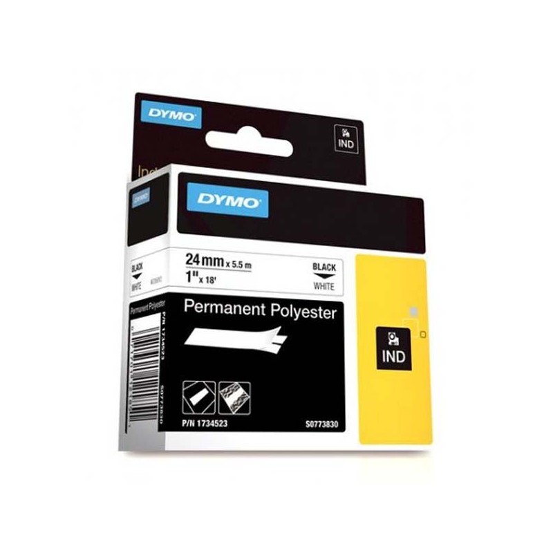 Dymo oryginalny taśma do drukarek etykiet, Dymo, 1734523, czarny druk/biały podkład, 5.5m, 24mm, RHINO poliestrowa trwała - 1