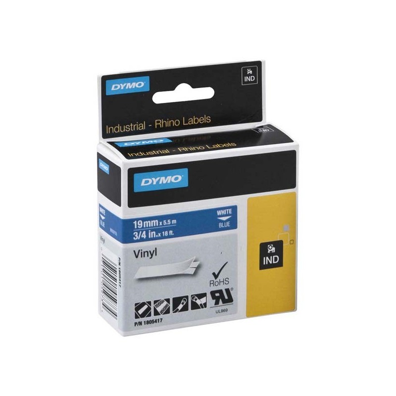 Dymo oryginalny taśma do drukarek etykiet, Dymo, 1805417, biały druk/niebieski podkład, 5.5m, 19mm, RHINO winylowa D1 - 1