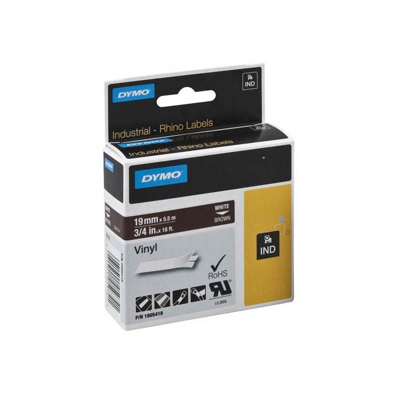 Dymo oryginalny taśma do drukarek etykiet, Dymo, 1805418, biały druk/brązowy podkład, 5.5m, 19mm, RHINO winylowa D1 - 1