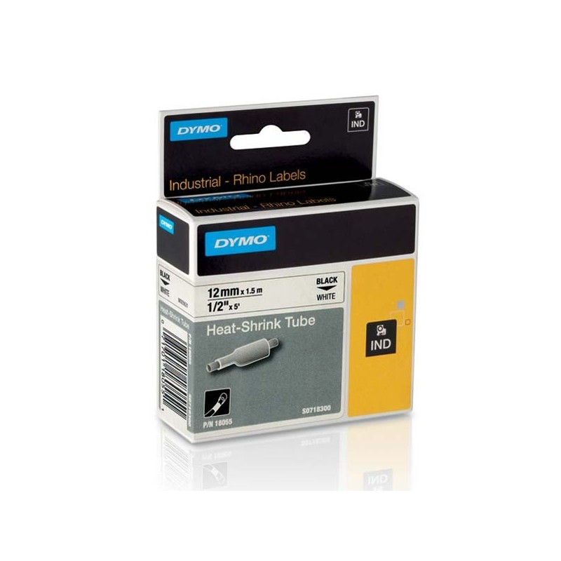 Dymo oryginalny taśma do drukarek etykiet, Dymo, 18055, S0718300, czarny druk/biały podkład, 1.5m, 12mm, RHINO rurka termokurcz 