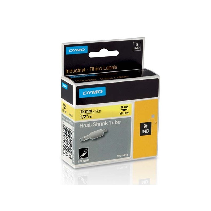 Dymo oryginalny taśma do drukarek etykiet, Dymo, 18056, S0718310, czarny druk/żółty podkład, 1.5m, 12mm, RHINO rurka termokurcz 
