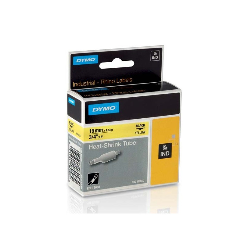 Dymo oryginalny taśma do drukarek etykiet, Dymo, 18058, S0718340, czarny druk/żółty podkład, 1.5m, 19mm, RHINO rurka termokurcz 