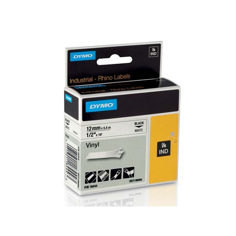 Dymo oryginalny taśma do drukarek etykiet, Dymo, 18444, S0718600, czarny druk/biały podkład, 5.5m, 12mm, RHINO winylowa D1 - 1