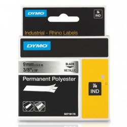 Dymo oryginalny taśma do drukarek etykiet, Dymo, 18485, S0718170, czarny druk/metaliczny podkład, 5.5m, 9mm, RHINO poliestrowa -