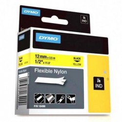 Dymo oryginalny taśma do drukarek etykiet, Dymo, 18490, czarny druk/żółty podkład, 3.5m, 12mm, Elastyczny nylon do produktów RH 