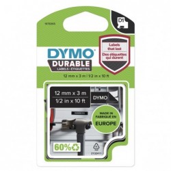Dymo oryginalny taśma do drukarek etykiet, Dymo, 1978365, w kolorze białym druk/czarny podkład, 3m, 12mm, D1, trwałe winylowe - 