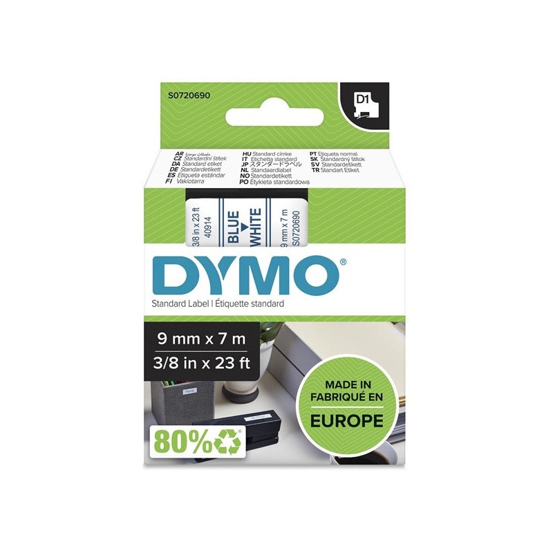 Dymo oryginalny taśma do drukarek etykiet, Dymo, 40914, S0720690, niebieski druk/biały podkład, 7m, 9mm, D1 - 1