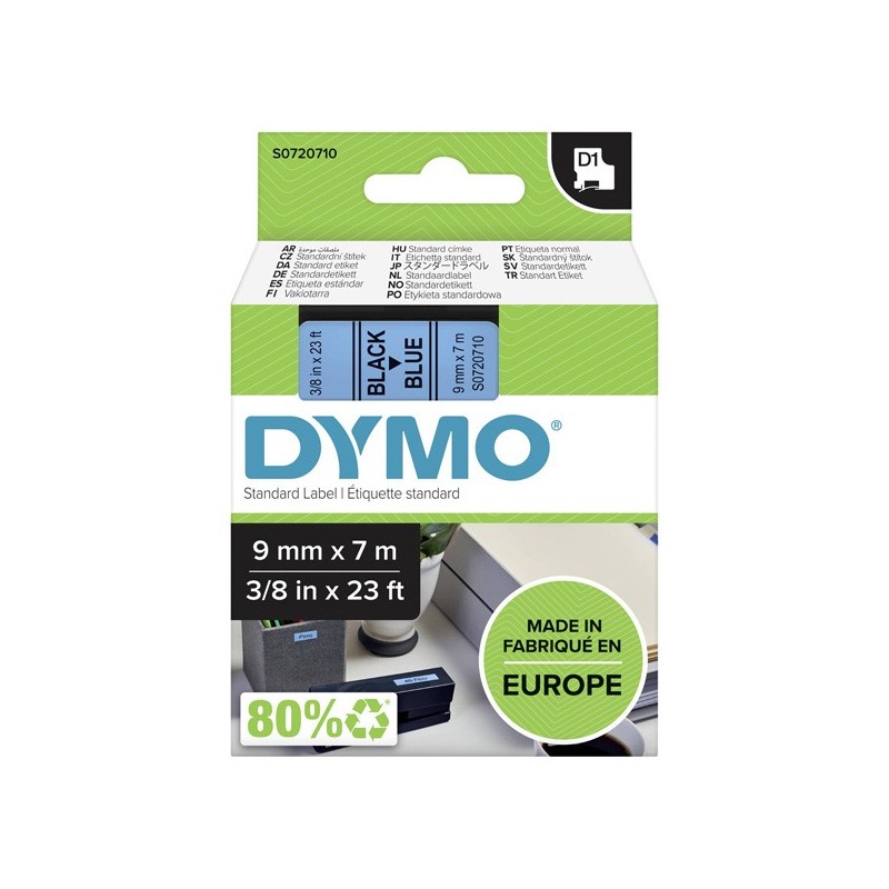 Dymo oryginalny taśma do drukarek etykiet, Dymo, 40916, S0720710, czarny druk/niebieski podkład, 7m, 9mm, D1 - 1
