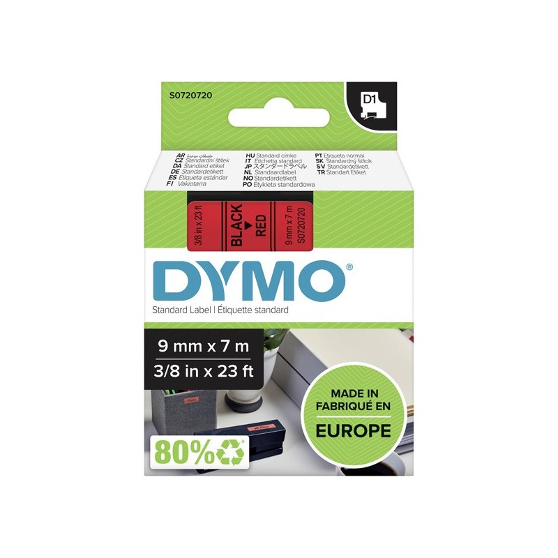 Dymo oryginalny taśma do drukarek etykiet, Dymo, 40917, S0720720, czarny druk/czerwony podkład, 7m, 9mm, D1 - 1