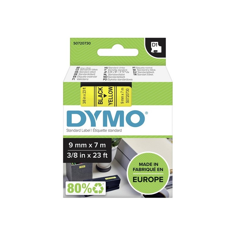 Dymo oryginalny taśma do drukarek etykiet, Dymo, 40918, S0720730, czarny druk/żółty podkład, 7m, 9mm, D1 - 1