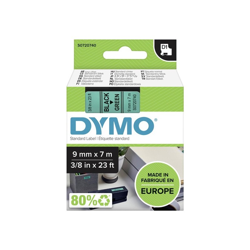 Dymo oryginalny taśma do drukarek etykiet, Dymo, 40919, S0720740, czarny druk/zielony podkład, 7m, 9mm, D1 - 1