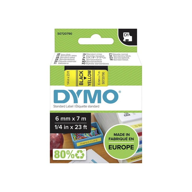 Dymo oryginalny taśma do drukarek etykiet, Dymo, 43618, S0720790, czarny druk/żółty podkład, 7m, 6mm, D1 - 1