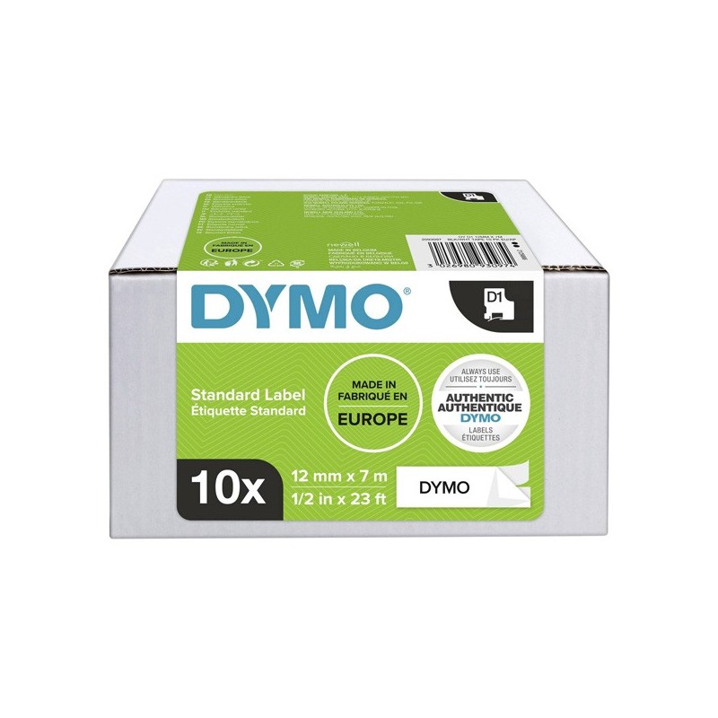 Dymo oryginalny taśma do drukarek etykiet, Dymo, 2093097, czarny druk/biały podkład, 7m, 12mm, op. 10 szt, cena za opakowanie, -