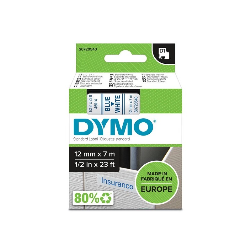 Dymo oryginalny taśma do drukarek etykiet, Dymo, 45014, S0720540, niebieski druk/biały podkład, 7m, 12mm, D1 - 1