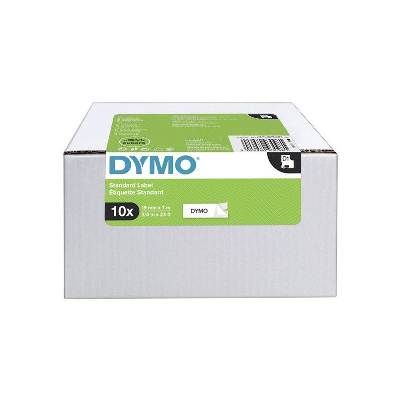 Dymo oryginalny taśma do drukarek etykiet, Dymo, 2093098, czarny druk/biały podkład, 7m, 19mm, op. 10 szt, cena za opakowanie, -
