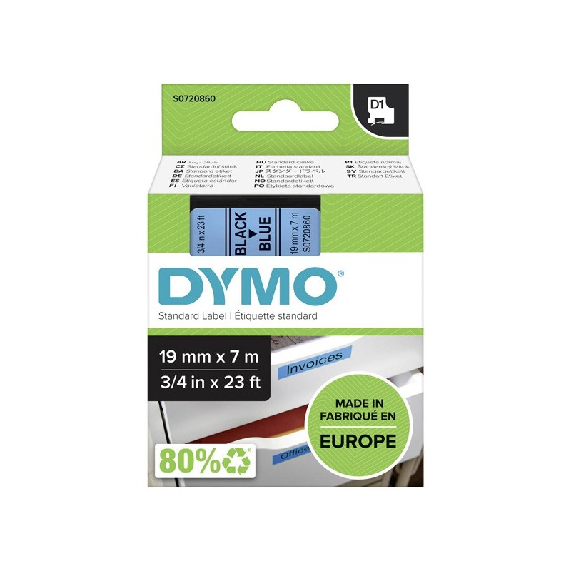 Dymo oryginalny taśma do drukarek etykiet, Dymo, 45806, S0720860, czarny druk/niebieski podkład, 7m, 19mm, D1 - 1