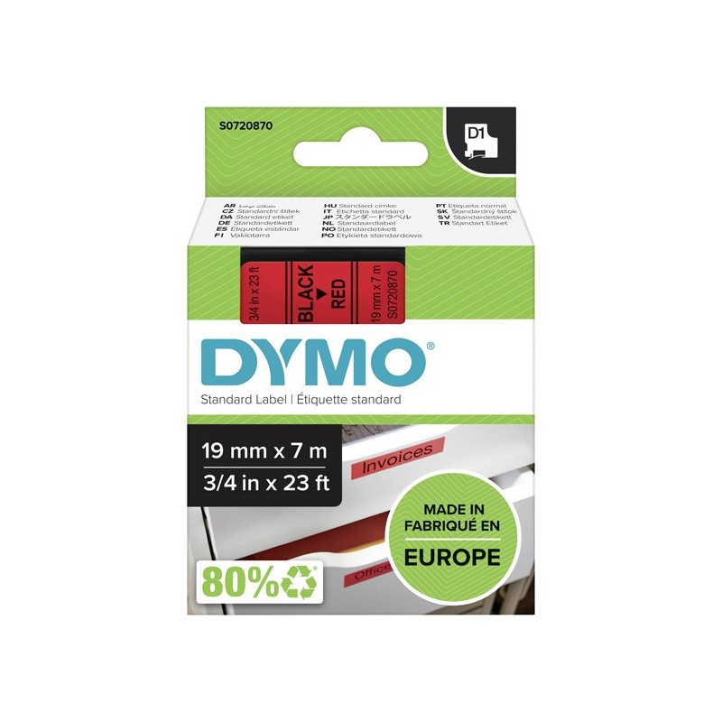 Dymo oryginalny taśma do drukarek etykiet, Dymo, 45807, S0720870, czarny druk/czerwony podkład, 7m, 19mm, D1 - 1