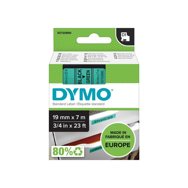 Dymo oryginalny taśma do drukarek etykiet, Dymo, 45809, S0720890, czarny druk/zielony podkład, 7m, 19mm, D1 - 1