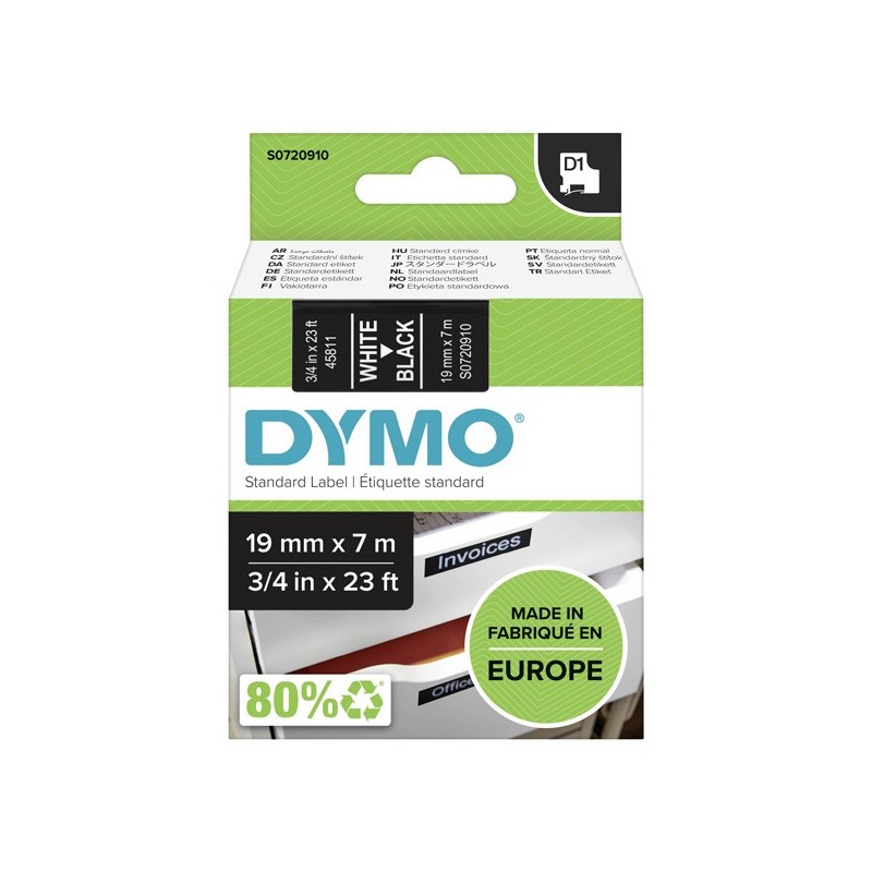 Dymo oryginalny taśma do drukarek etykiet, Dymo, 45811, S0720910, biały druk/czarny podkład, 7m, 19mm, D1 - 1