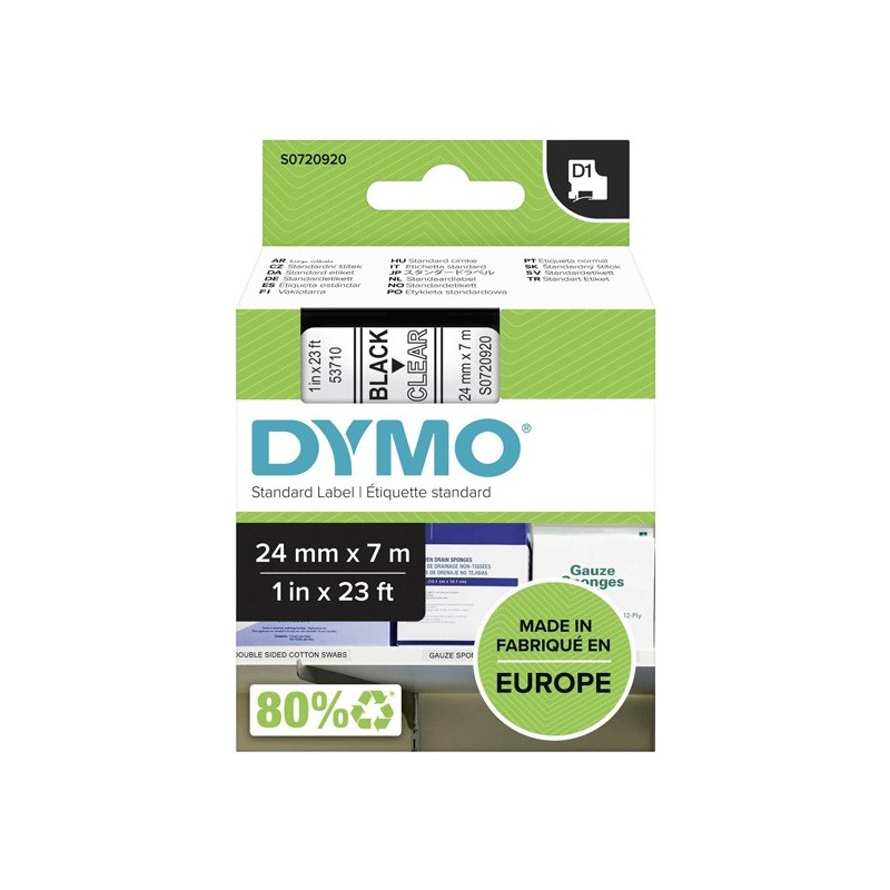 Dymo oryginalny taśma do drukarek etykiet, Dymo, 53710, S0720920, czarny druk/przezroczysty podkład, 7m, 24mm, D1 - 1