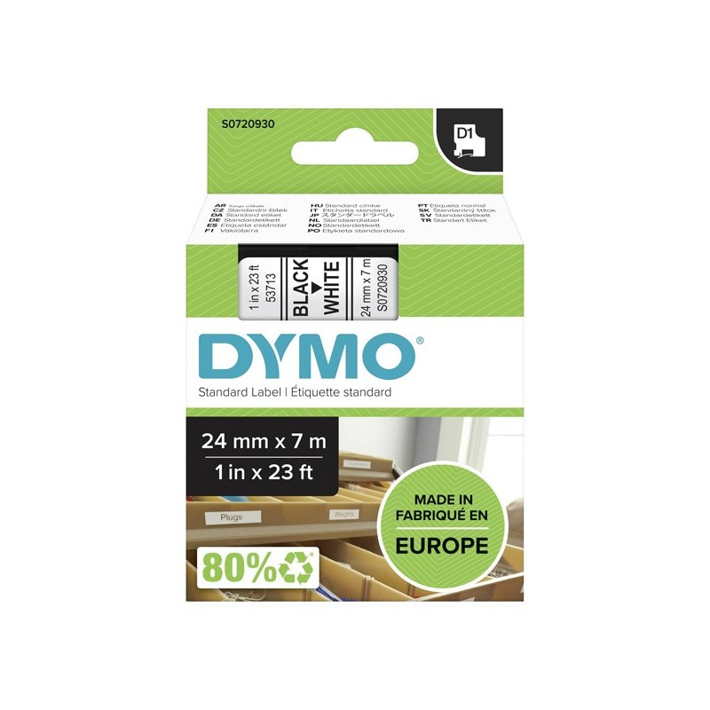 Dymo oryginalny taśma do drukarek etykiet, Dymo, 53713, S0720930, czarny druk/biały podkład, 7m, 24mm, D1 - 1
