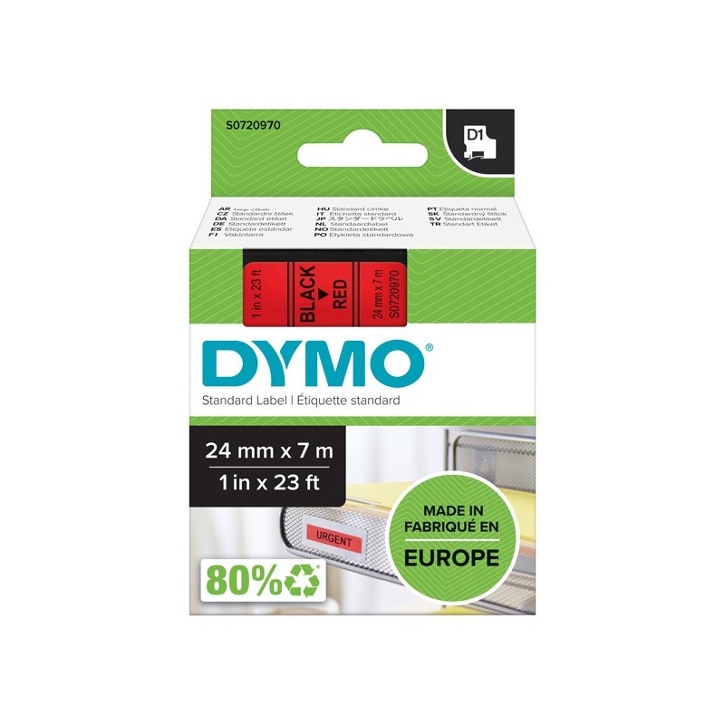 Dymo oryginalny taśma do drukarek etykiet, Dymo, 53717, S0720970, czarny druk/czerwony podkład, 7m, 24mm, D1 - 1