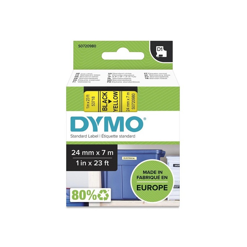 Dymo oryginalny taśma do drukarek etykiet, Dymo, 53718, S0720980, czarny druk/żółty podkład, 7m, 24mm, D1 - 1