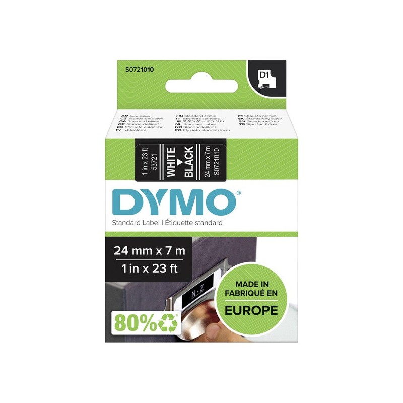 Dymo oryginalny taśma do drukarek etykiet, Dymo, 53721, S0721010, biały druk/czarny podkład, 7m, 24mm, D1 - 1