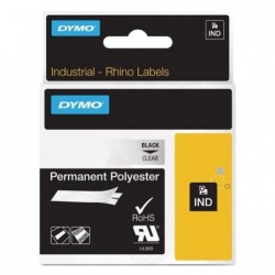 Dymo oryginalny taśma do drukarek etykiet, Dymo, 622290, czarny druk/przezroczysty podkład, 5.5m, 19mm, RHINO poliestrowa trwał 