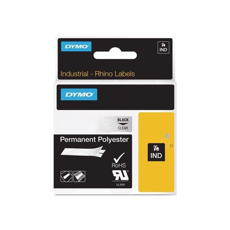 Dymo oryginalny taśma do drukarek etykiet, Dymo, 622290, czarny druk/przezroczysty podkład, 5.5m, 19mm, RHINO poliestrowa trwał 