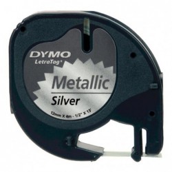 Dymo oryginalny taśma do drukarek etykiet, Dymo, S0721730, czarny druk/srebrny podkład, 4m, 12mm, LetraTag metalik silver - 1