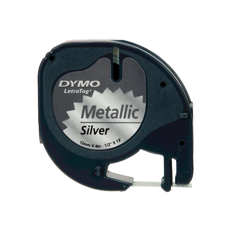 Dymo oryginalny taśma do drukarek etykiet, Dymo, S0721730, czarny druk/srebrny podkład, 4m, 12mm, LetraTag metalik silver - 1