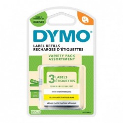 Dymo oryginalny taśma do drukarek etykiet, Dymo, 91241, S0721800, czarny druk/biały / żółty / srebrny podkład, 4m, 12mm, 3szt - 