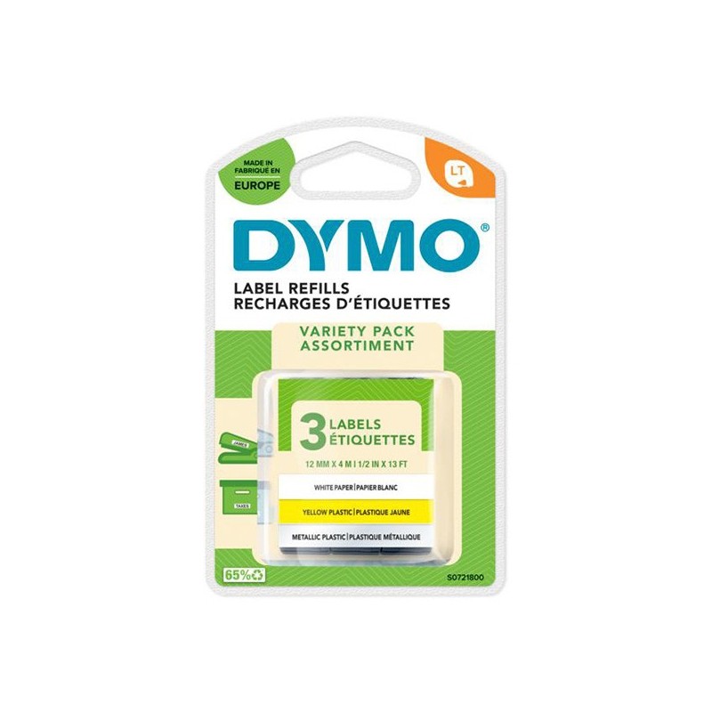 Dymo oryginalny taśma do drukarek etykiet, Dymo, 91241, S0721800, czarny druk/biały / żółty / srebrny podkład, 4m, 12mm, 3szt - 