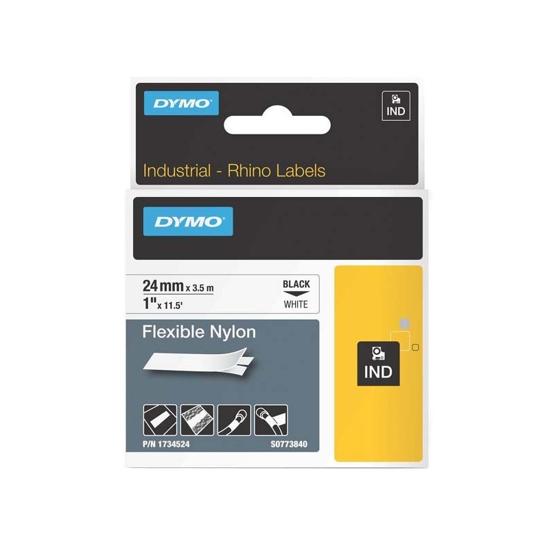 Dymo oryginalny taśma do drukarek etykiet, Dymo, 1734524, S0773840, czarny druk/biały podkład, 3.5m, 24mm, RHINO nylonowa - 1