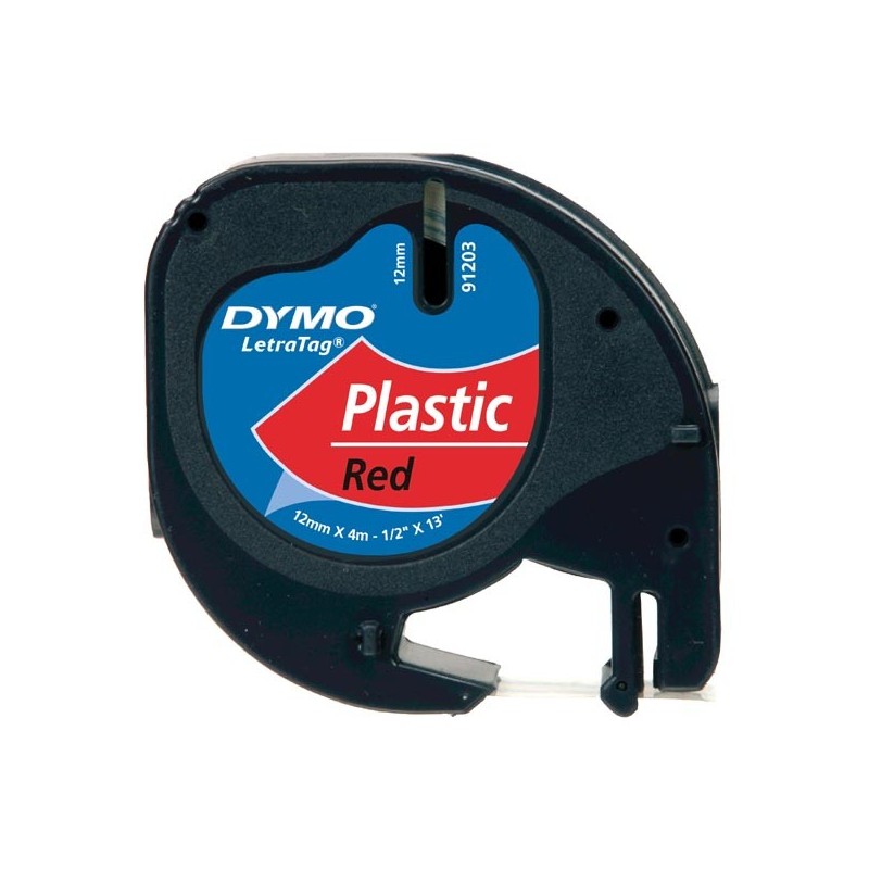 Dymo oryginalny taśma do drukarek etykiet, Dymo, 91203, S0721630, czarny druk/czerwony podkład, 4m, 12mm, LetraTag taśma plasti 