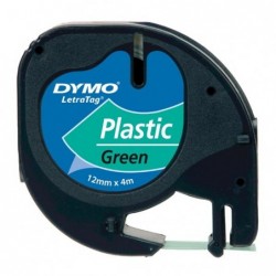 Dymo oryginalny taśma do drukarek etykiet, Dymo, 91204, S0721640, czarny druk/zielony podkład, 4m, 12mm, LetraTag taśma plastik 