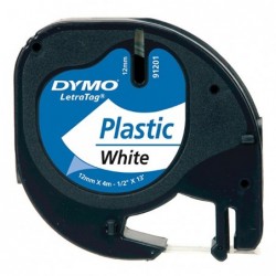 Dymo oryginalny taśma do drukarek etykiet, Dymo, 91221, S0721660, czarny druk/biały podkład, 4m, 12mm, LetraTag taśma plastikow 