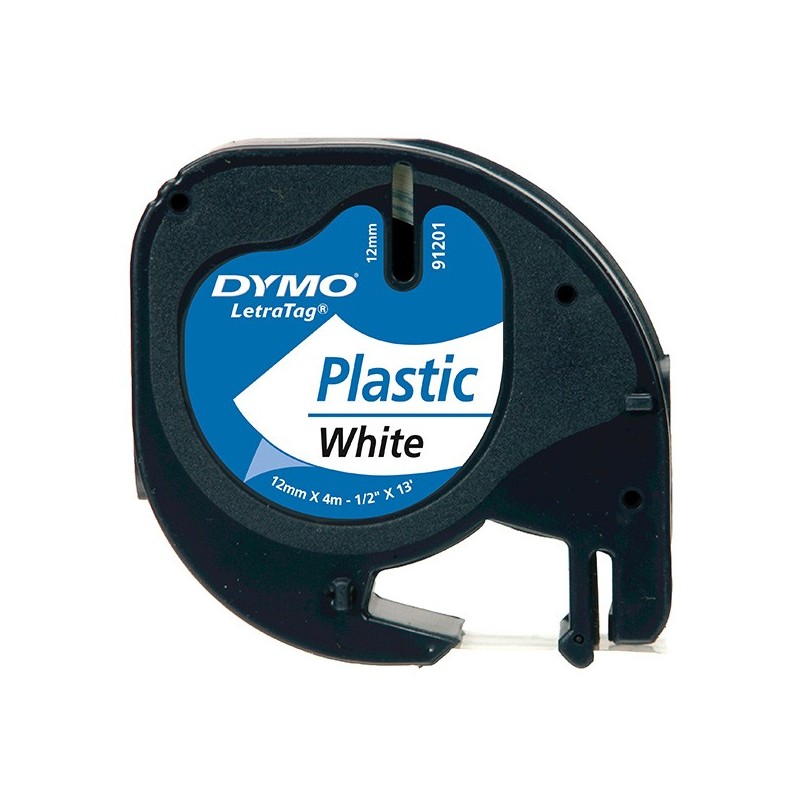 Dymo oryginalny taśma do drukarek etykiet, Dymo, 91221, S0721660, czarny druk/biały podkład, 4m, 12mm, LetraTag taśma plastikow 