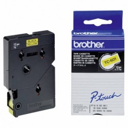 Brother oryginalny taśma do drukarek etykiet, Brother, TC-601, czarny druk/żółty podkład, laminowane, 7.7m, 12mm - 1