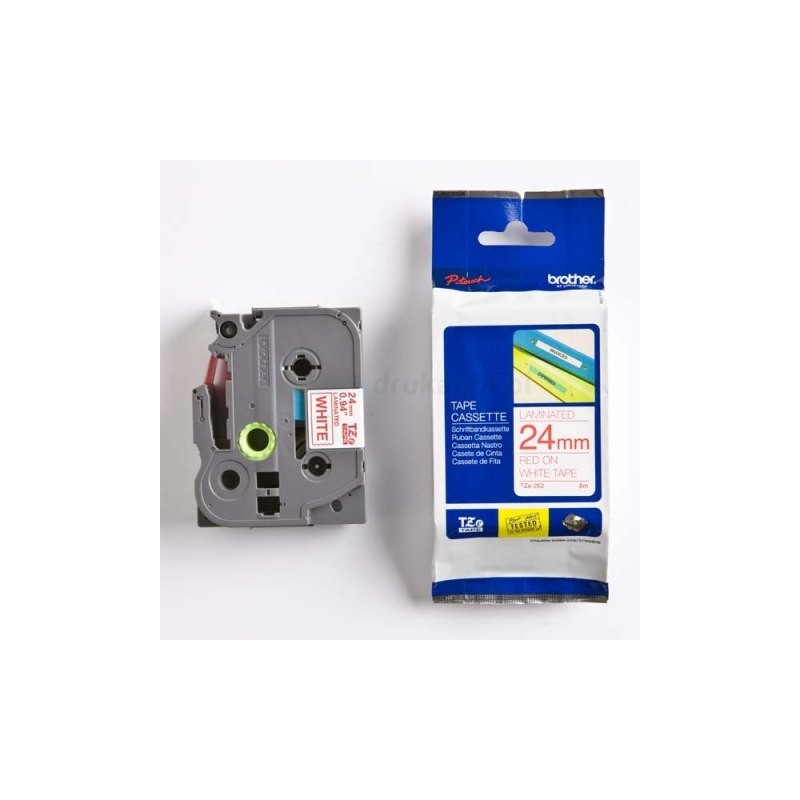 Brother oryginalny taśma do drukarek etykiet, Brother, TX-252, czerwony druk/biały podkład, laminowane, 8m, 24mm - 1