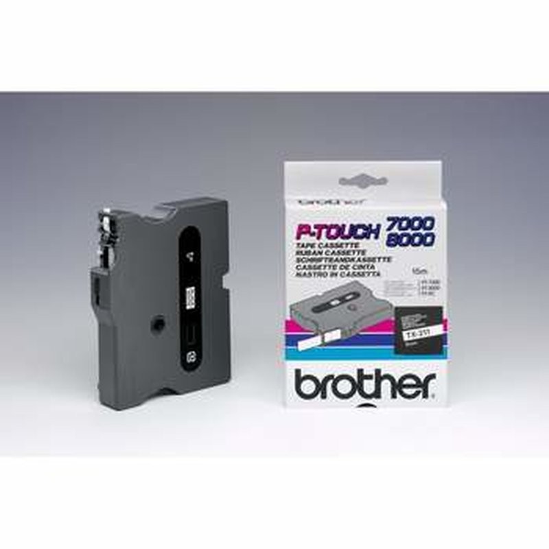 Brother oryginalny taśma do drukarek etykiet, Brother, TX211, czarny druk/biały podkład, laminowane, 8m, 6mm - 1
