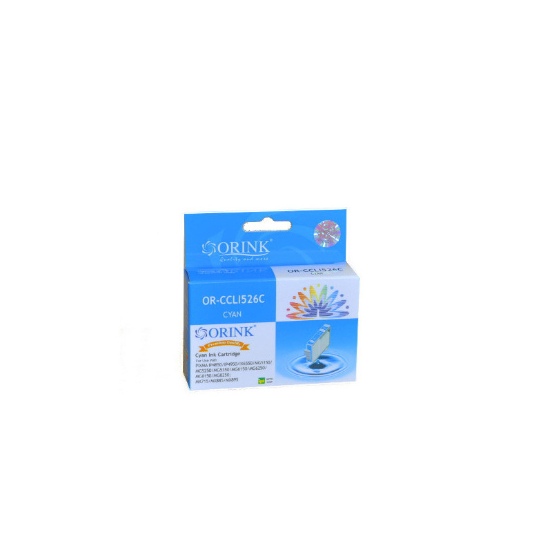 ORINK Tusz CLI526C do drukarek Canon 526 Pixma iP4850 / IX6550 / MG5150 / MX715 | Cyan | 10,5ml - 1