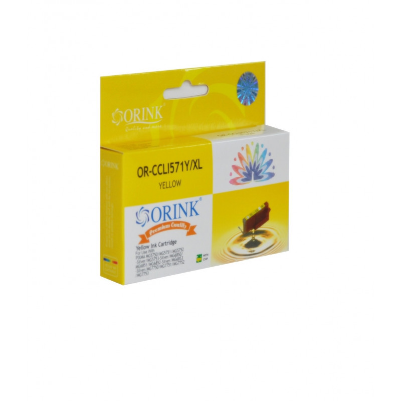 ORINK Tusz CLI571YXL do drukarek Canon Pixma MG5750 / MG6850 / MG7750 / CLI571Y | Yellow | 12ml. - 1
