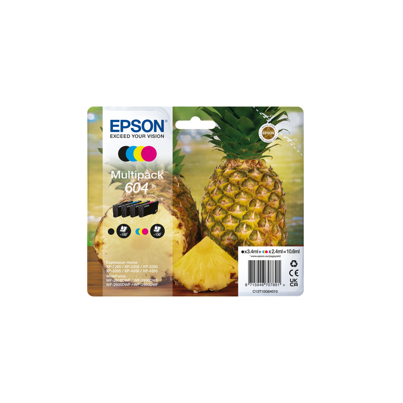 Epson oryginalny ink / tusz C13T10G64010, T10G640, 604, CMYK, 500s, 3x2.4/3.4ml, Epson XP-2200, XP-3200, XP-4200, WF-2930DWF, W 