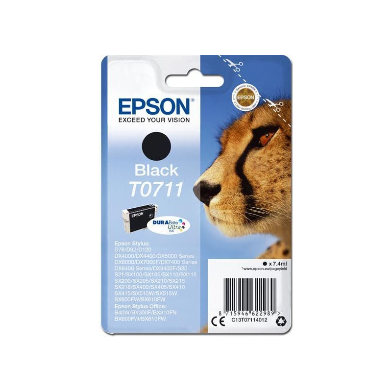 Epson oryginalny ink / tusz C13T07114012, uszkodzone opakowanie typ black, 7,4ml, Epson D78, DX4000, DX4050, DX5000, DX5050, DX 