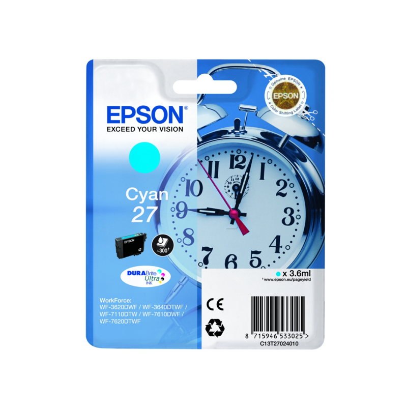 Epson oryginalny ink / tusz C13T27024022, 27, cyan, 3,6ml, Epson WF-3620, 3640, 7110, 7610, 7620 - 1