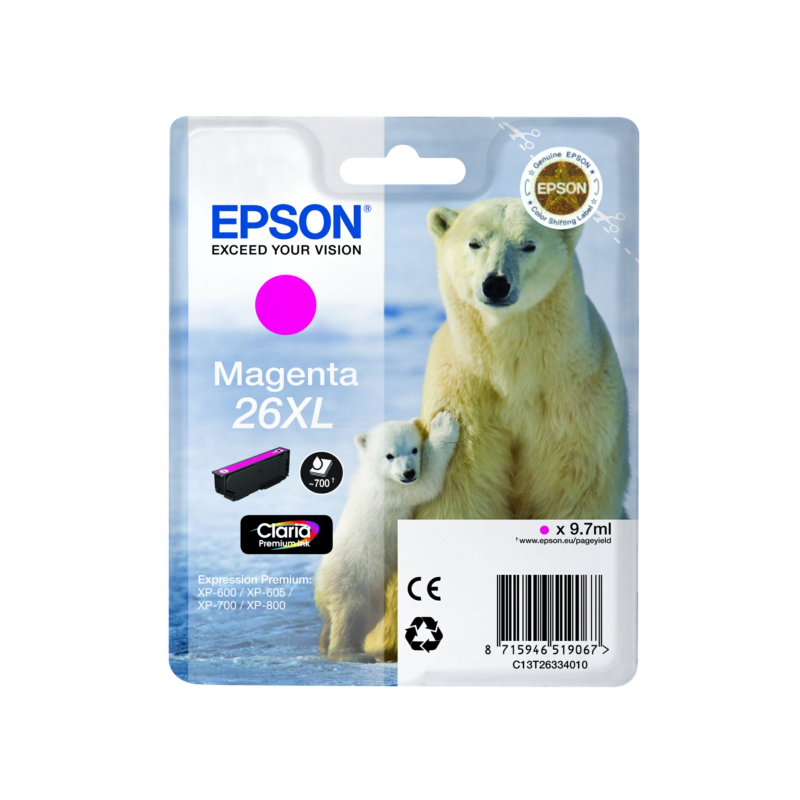 Epson oryginalny ink / tusz C13T26334022, T263340, 26XL, magenta, 9,7ml, Epson Expression Premium XP-800, XP-700, XP-600 - 1